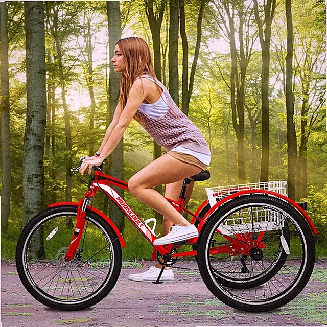 MTB 24/26/27.5in 7Speed 3Wheels Adult Mountain Tricycle Trike Bikes w/Basket Men